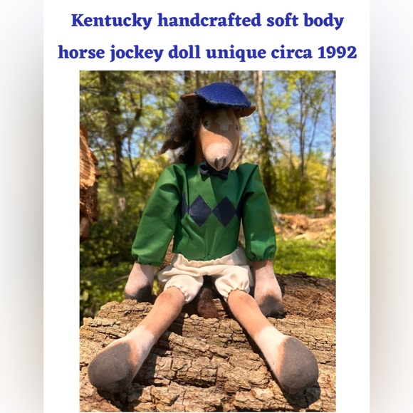 Vintage handcrafted painted soft body kentucky derby horse jockey doll unique - Picture 2 of 12